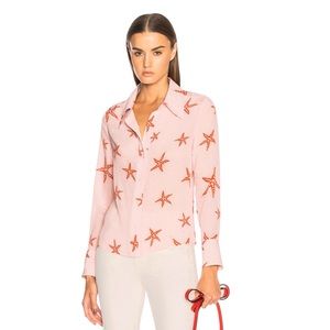 Rixo London Jamie Starfish-print Silk Shirt In Pink